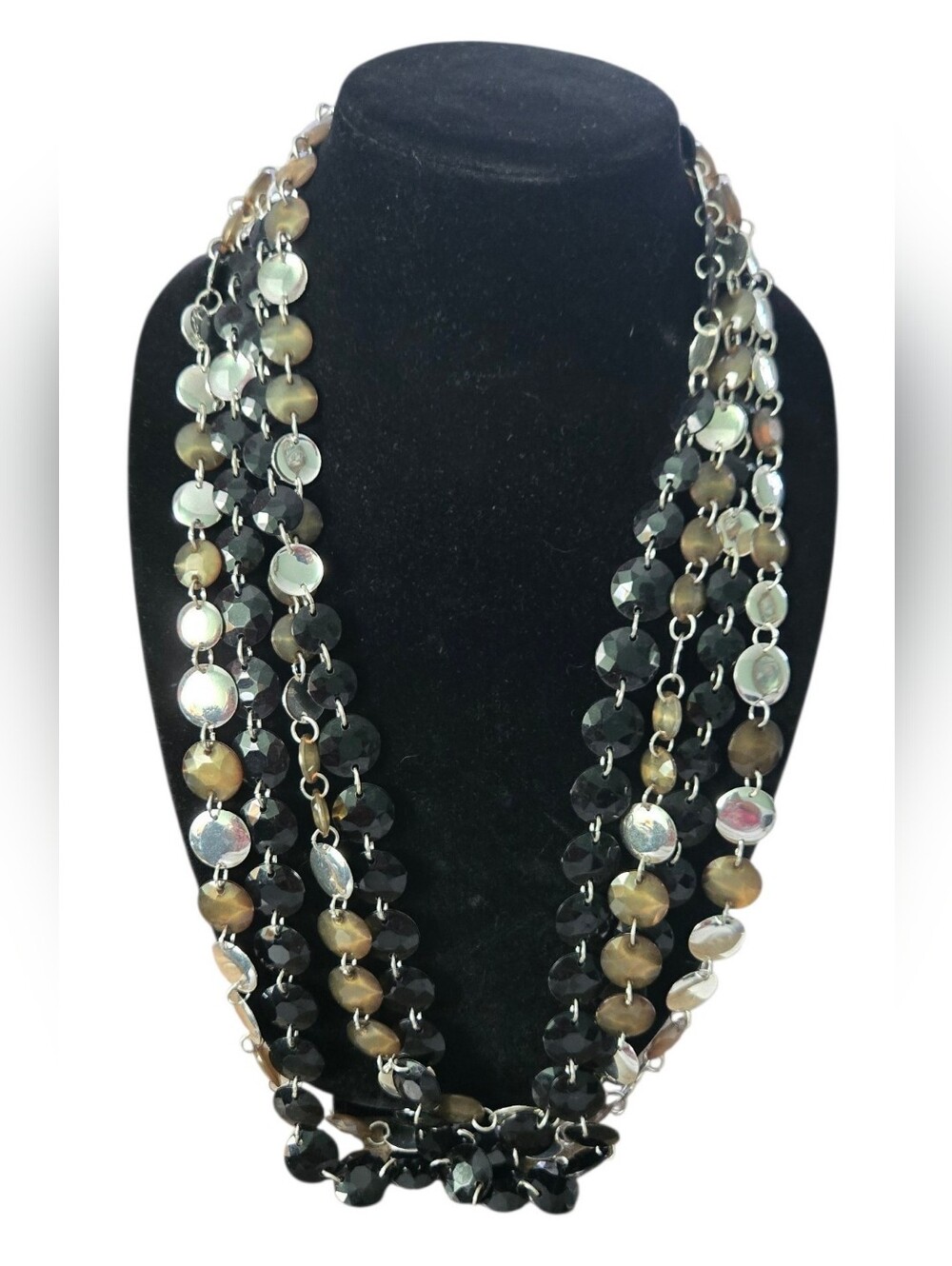 Liz Claiborne Vintage Multi-Strand Black and Brown Beaded Necklace
